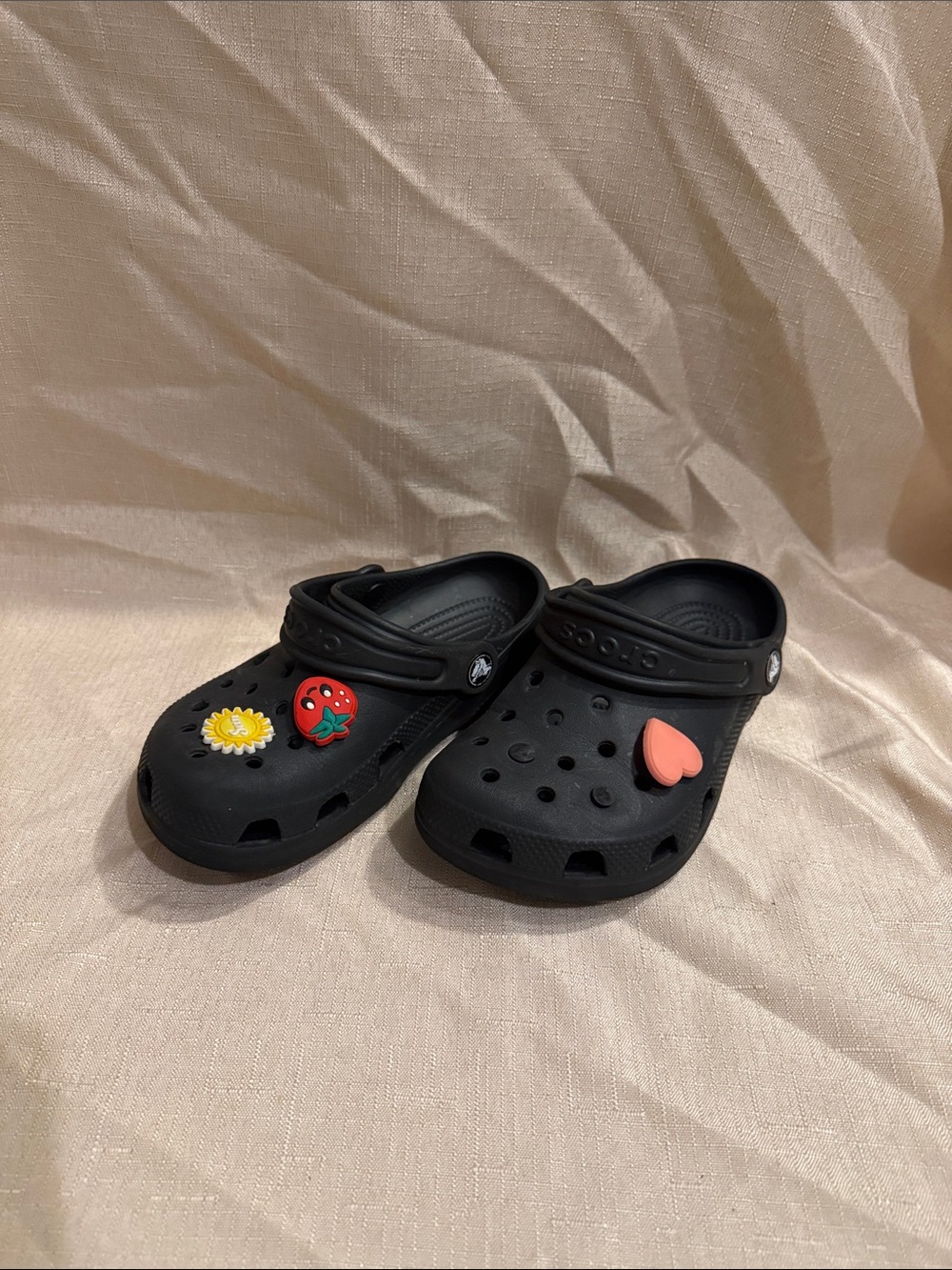 CROCS Kids Black Clog Sandals with Colorful Charms